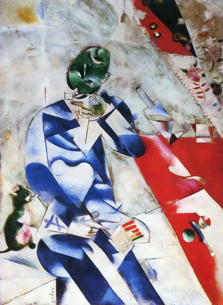 現代のマルク・シャガール「詩人または3時半」油絵